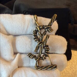 Vintage Gold Tone Twisted YSL Brooch 2.25”